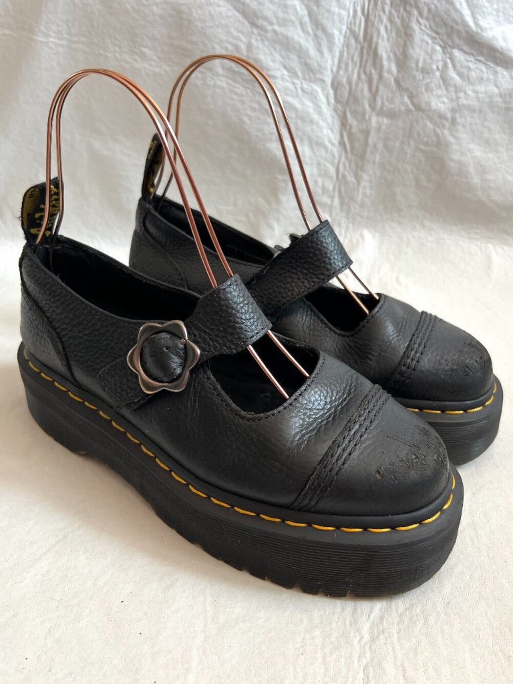 Dr Martens mary jane shoes Addina Flower womens 8 black leather chunky platform
